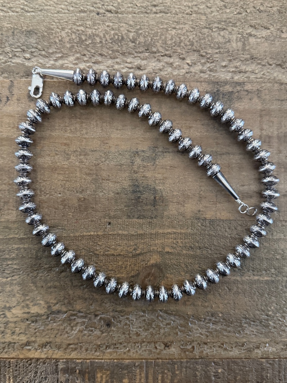 Vintage Hand Stamped Sterling Silver Beaded Necklace 23” - Picture 2 of 9